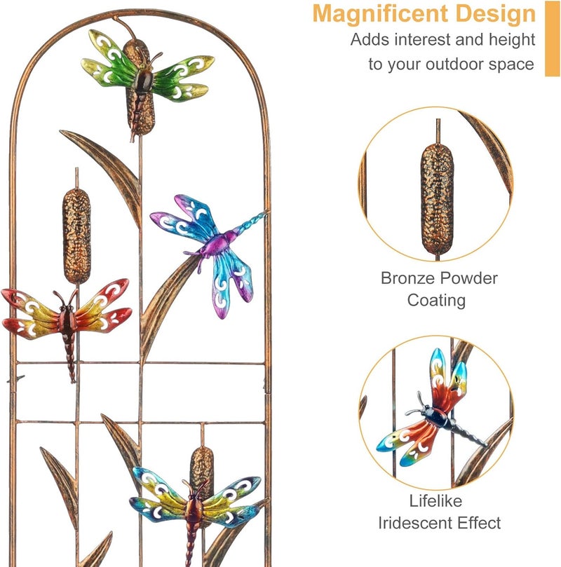 LEWIS&WAYNE 2 Pack Metal Garden Trellis with Colorful Dragonfly 60 Inch High Outdoor Decoration Arched Fence Trellis for Climbing Plants for Patio, Lawn, Yard, Backyard, Wall Brackets - Image 3